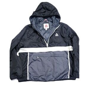 Reebok Anorak Black White Striped Long-Sleeve Windbreaker Jacket Men's 2XL